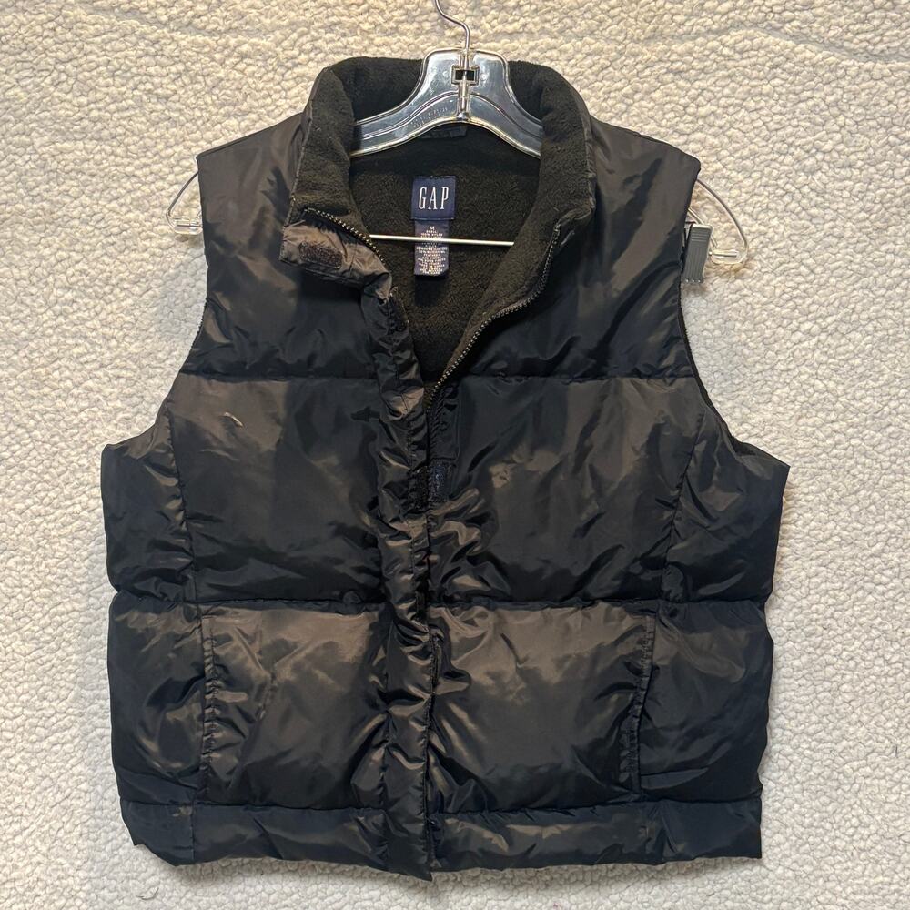Vintage GAP Down Waterfowl Puffer Black Vest Fleece Lined Full Zip Made in Korea